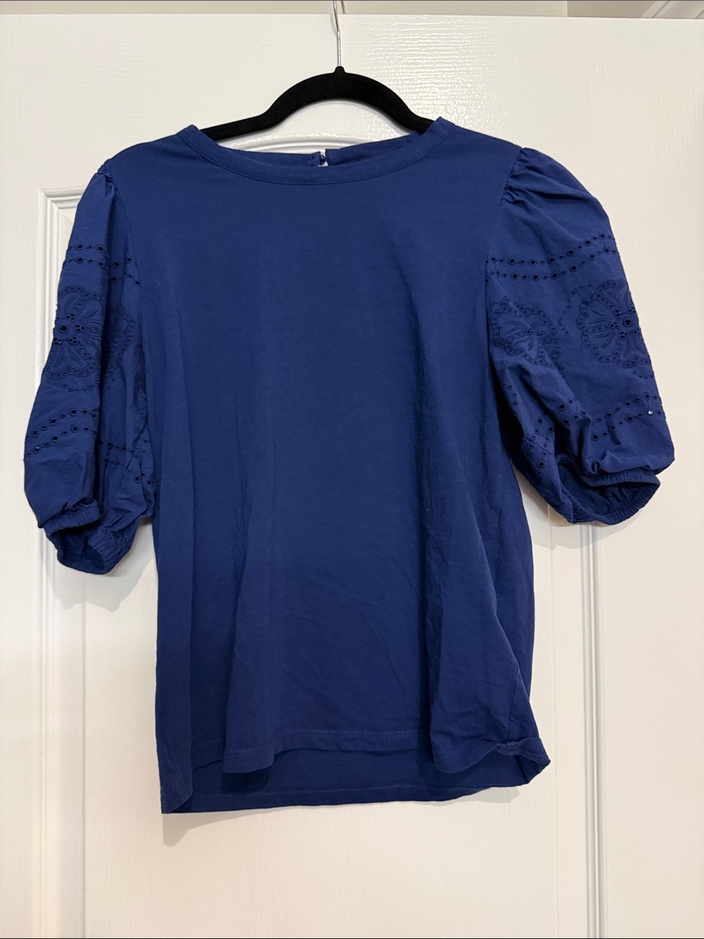 J. Crew Royal Blue Puff Sleeve Eyelet Tee